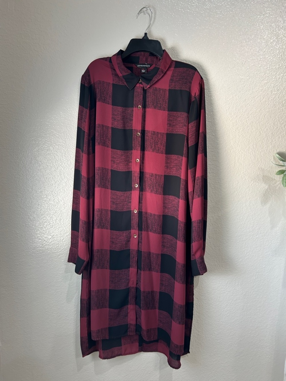 Rock & Republic Red Black Plaid Tunic Dress Sz XL Lightweight Casual TC0402